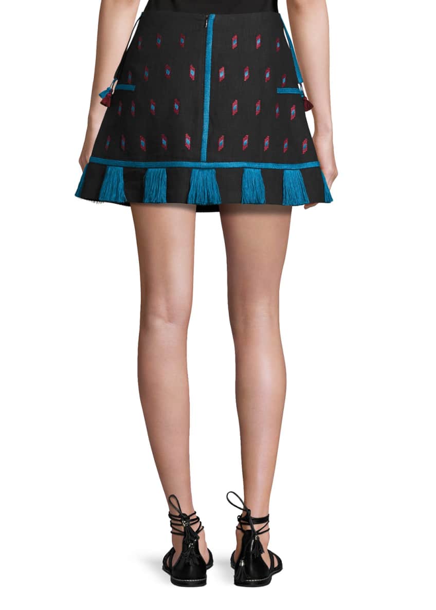 Vita Kin Embroidered Linen A-Line Mini Skirt, Black/Red Image 2 of 5