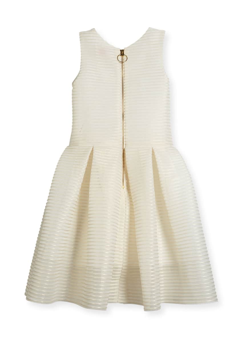 Zoe Parker Perforated Neoprene Stripe Dress, Gold, Size 7-16 Image 2 of 4