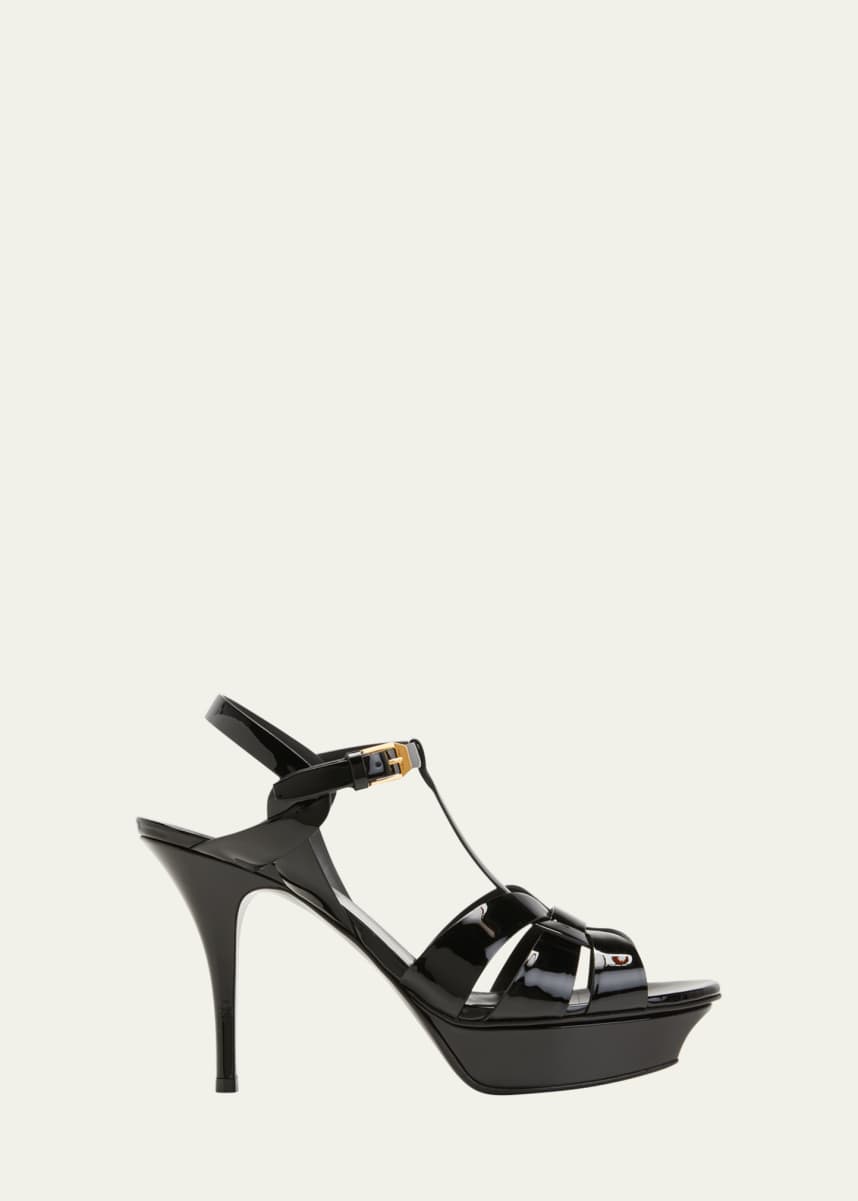 Saint Laurent Tribute Patent Sandals, 4" Heel