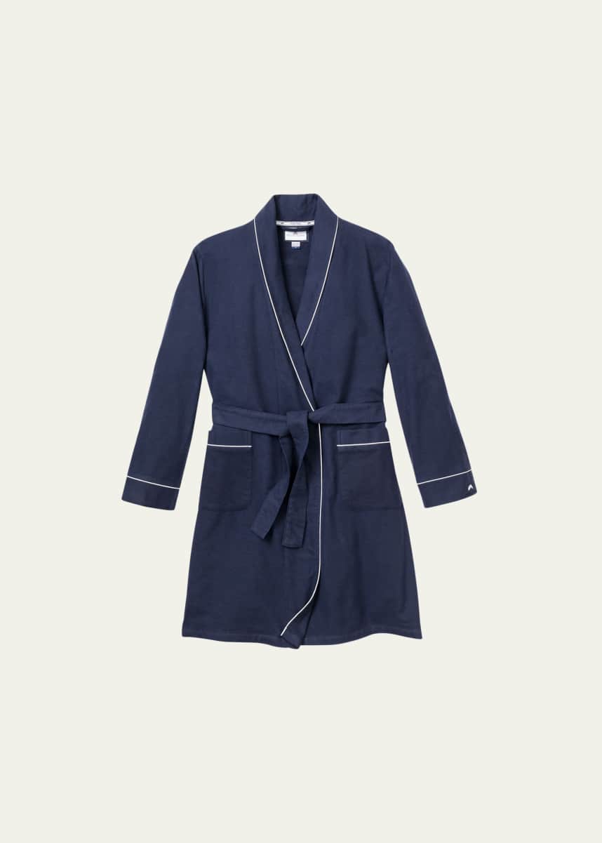 Petite Plume Flannel Contrast-Piping Robe, Size 2-14