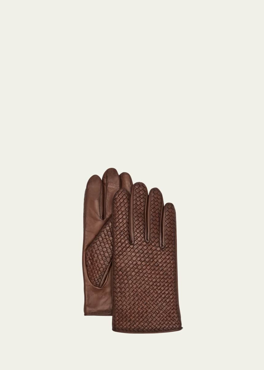 Agnelle Men's Woven Patina Leather Gloves