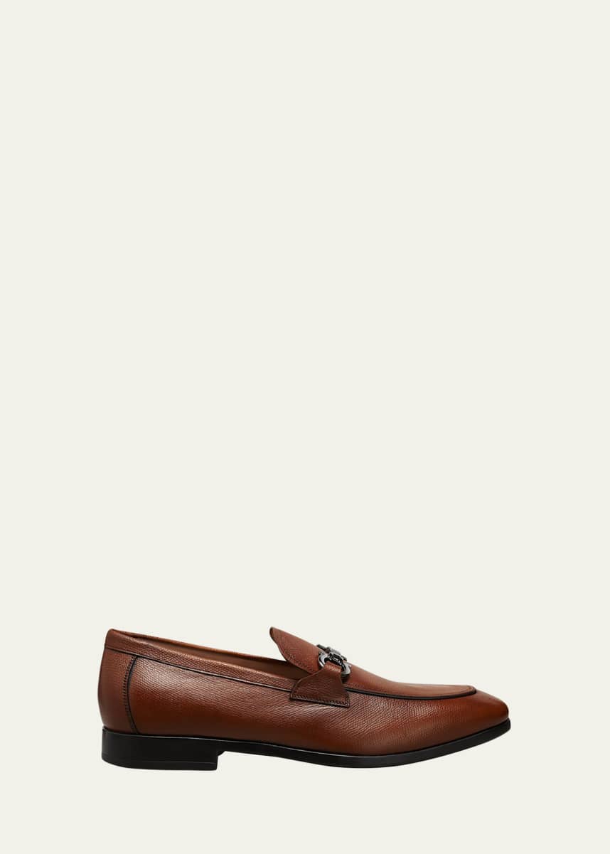Ferragamo Men's Pebbled Leather Gancini Loafers