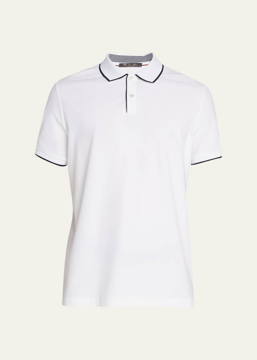 Loro Piana Men's Brentwood Tipped Jersey Pique Polo Shirt