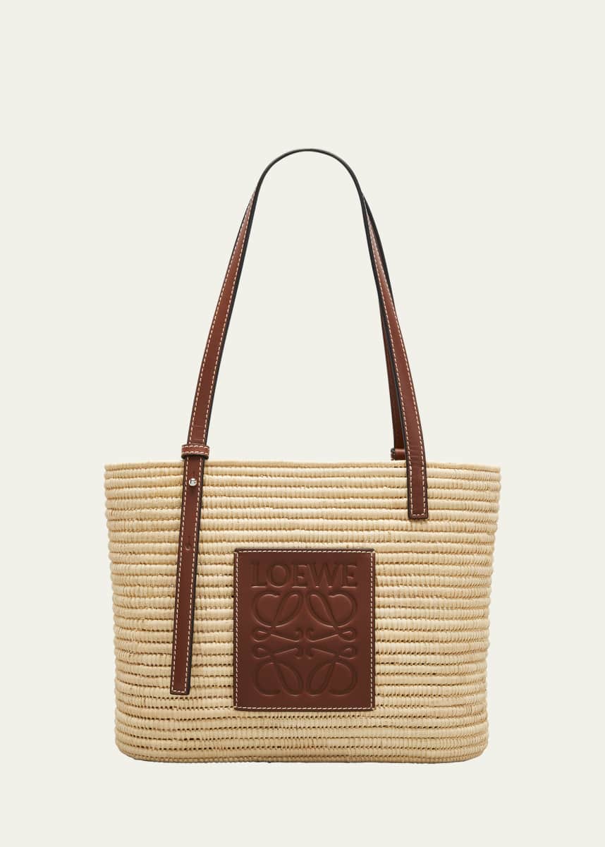 Loewe x Paula's Ibiza Square Basket Small Bag in Raffia with Leather Handles