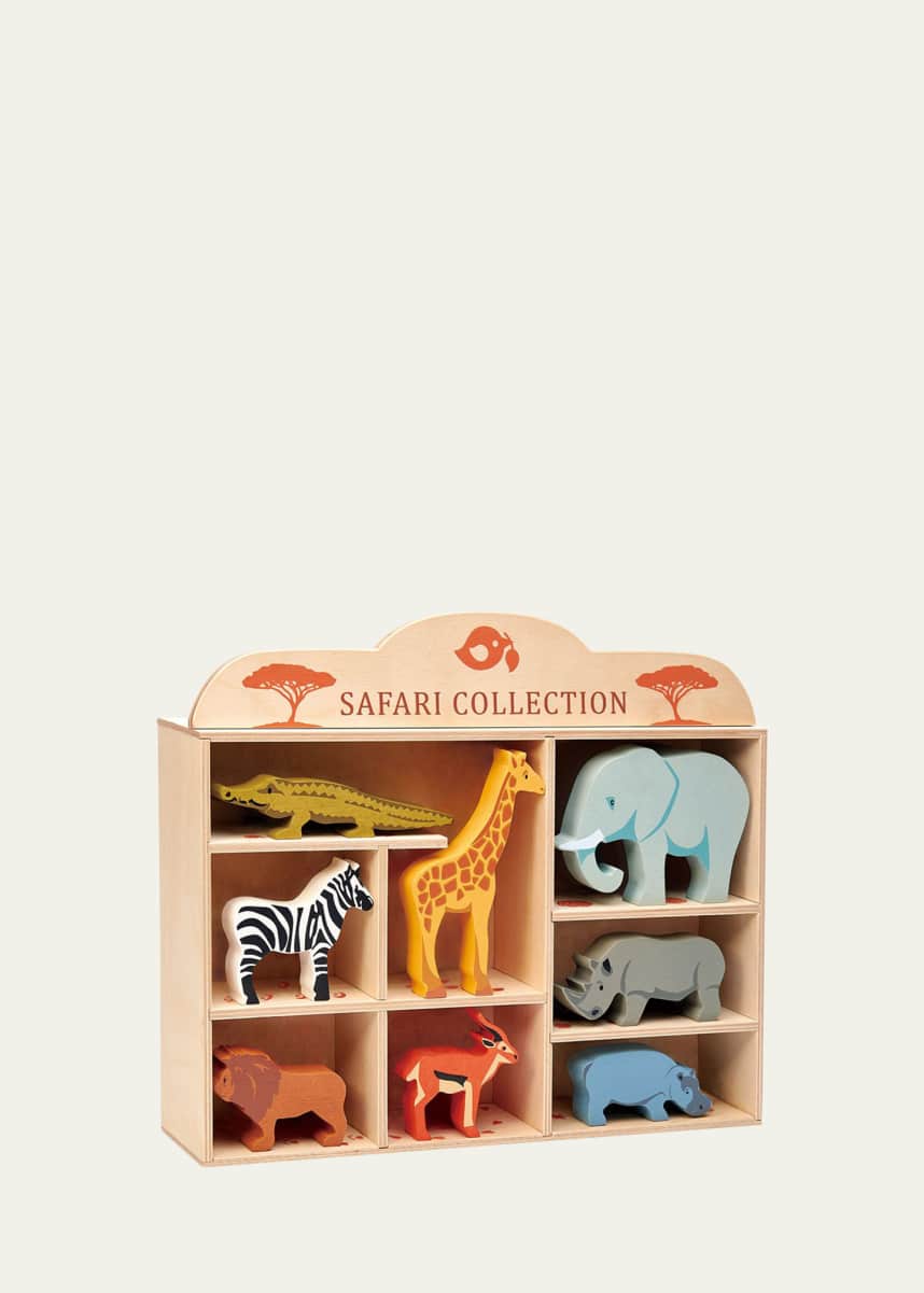 Tender Leaf Toys Kid's 8-Piece Safari Animals Toy Set w/ Display Shelf