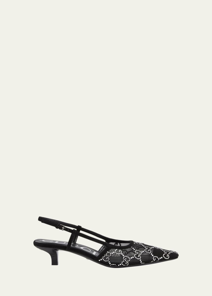 Gucci Tom Crystal GG Mesh Slingback Pumps