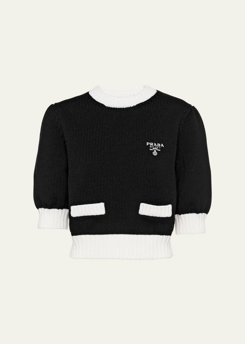 Prada Bicolor Cropped Knit Sweater