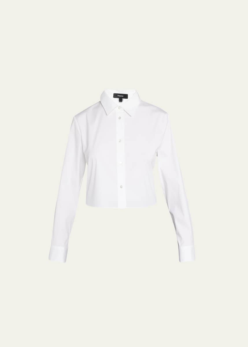 Theory Button-Front Cropped Dress Shirt