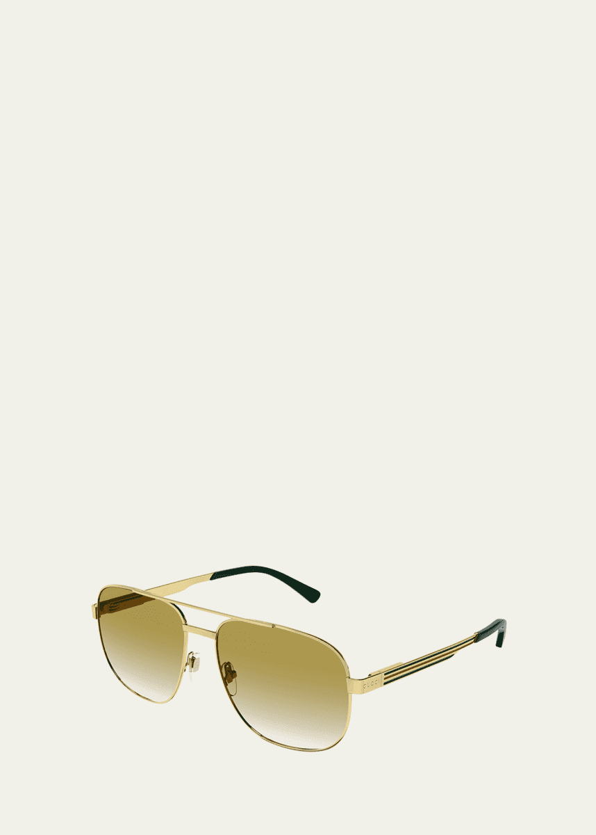 Gucci Men's Stripe Logo Metal Aviator Sunglasses