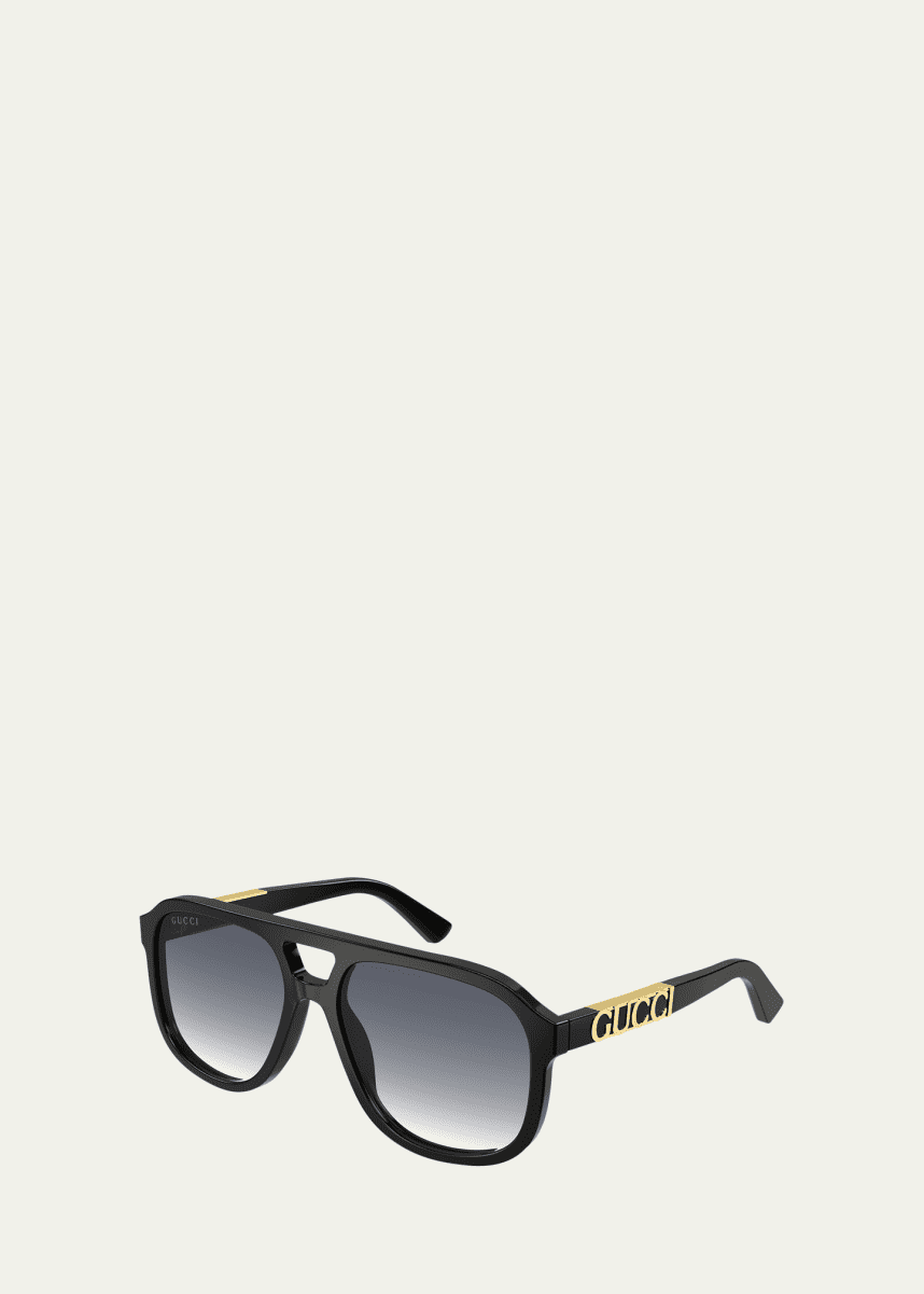 Gucci Men's Logo Embellished Acetate Aviator Sunglasses