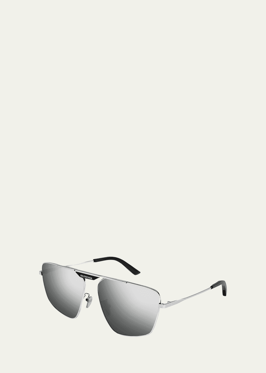 Balenciaga Men's Logo Top Bar Metal Aviator Sunglasses