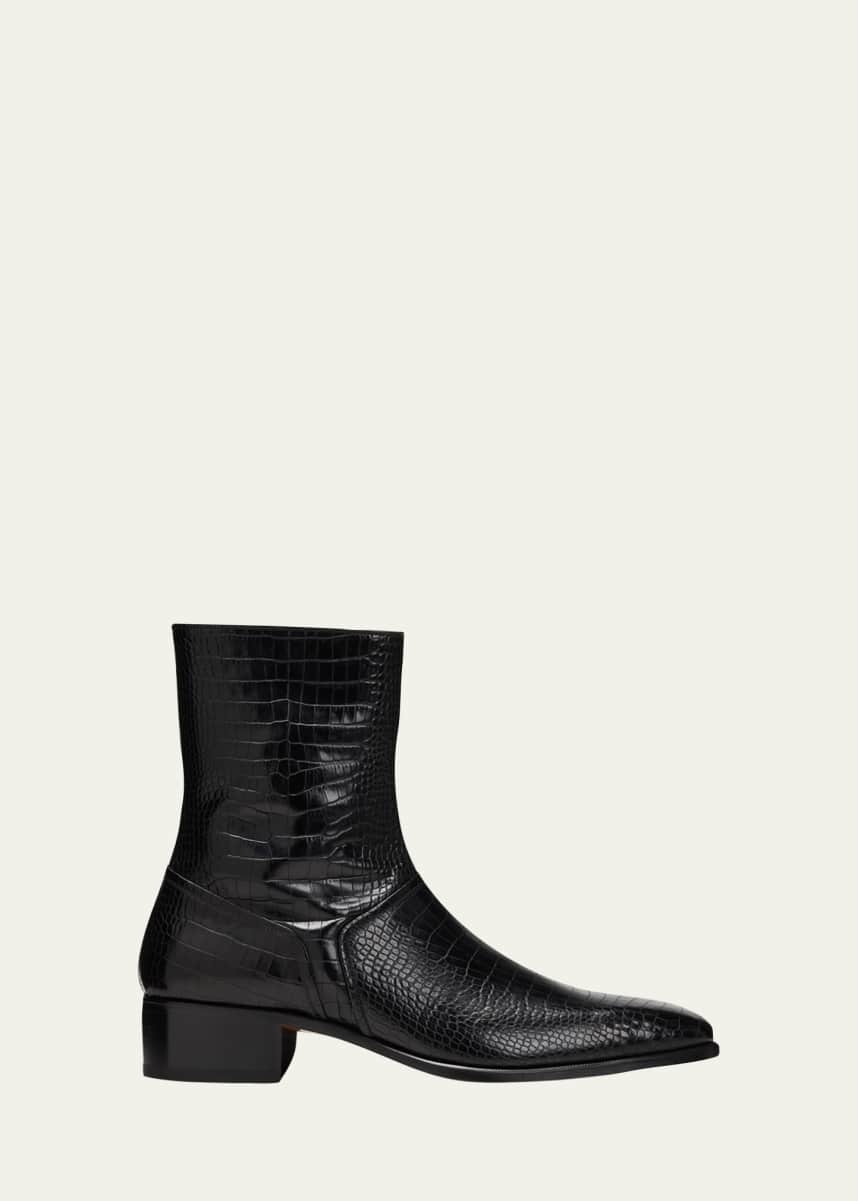 TOM FORD Men's Alec Alligator-Print Leather Zip Ankle Boots
