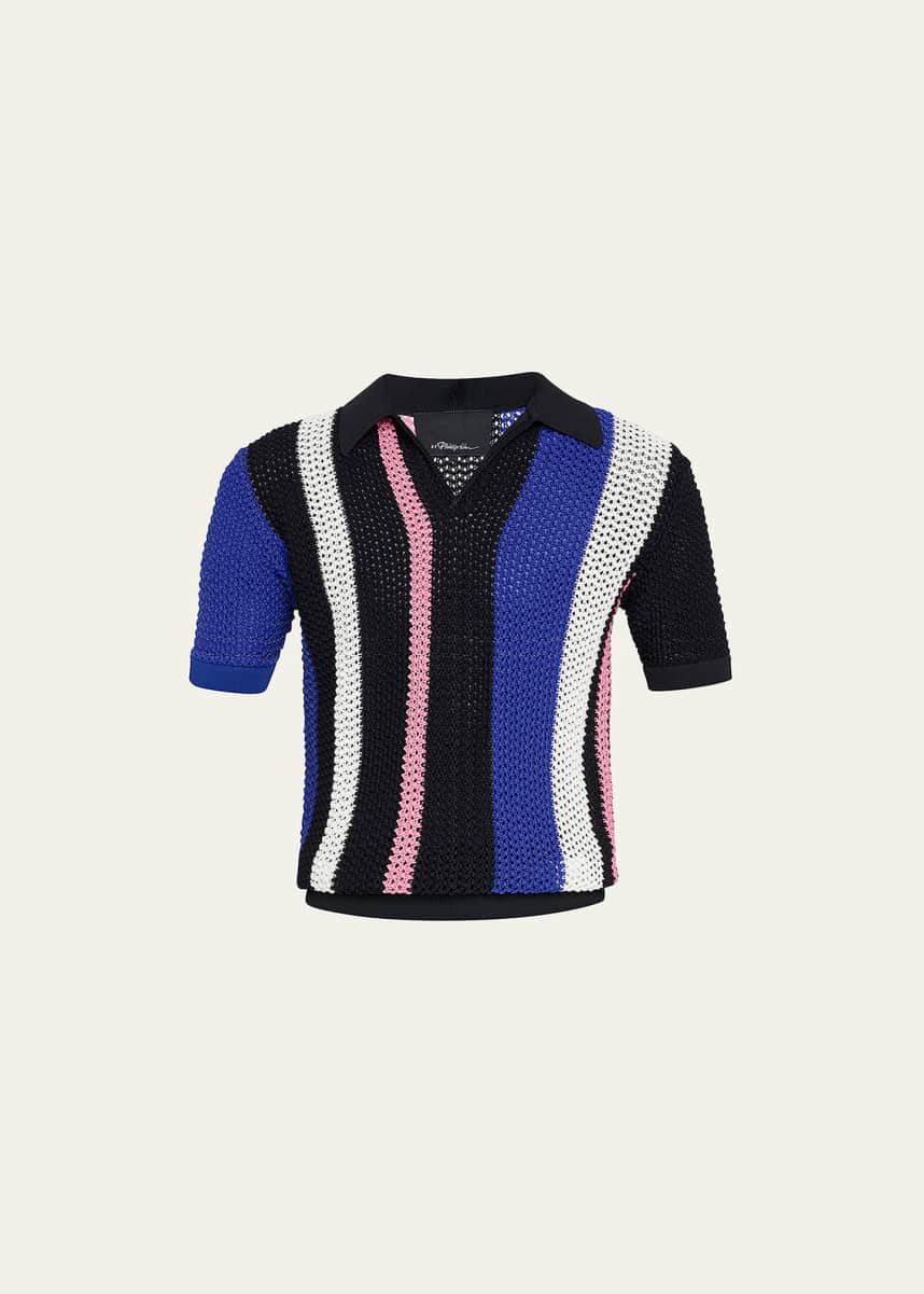 3.1 Phillip Lim Men's Pointelle Block Stripe Polo Shirt