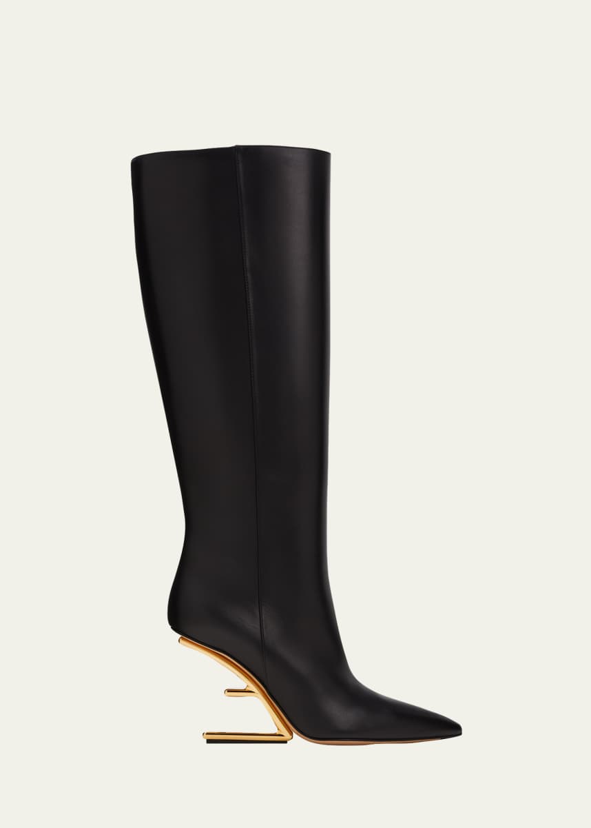 Fendi Calfskin F-Heel Tall Boots