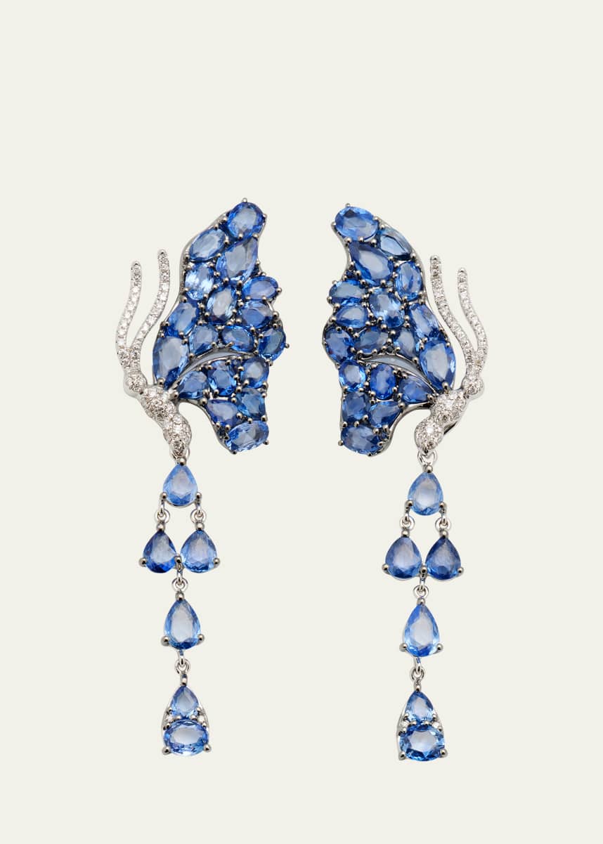 Stefere White Gold Blue Sapphire and White Diamond Earrings from The Butterfly Collection