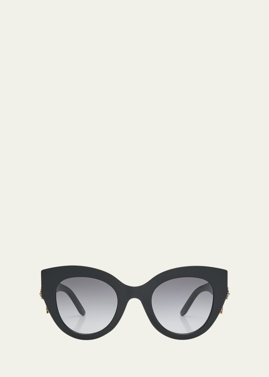 Alexander McQueen Acetate Round Sunglasses w/ Crystal Skull Detail