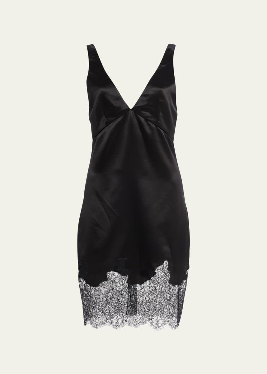 Saint Laurent Lace-Hem Frayed Silk Mini Dress