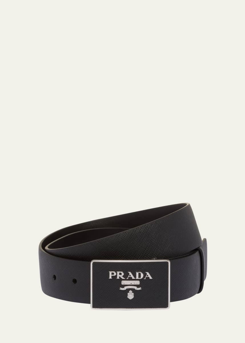Prada Men's Saffiano Leather Buckle Belt