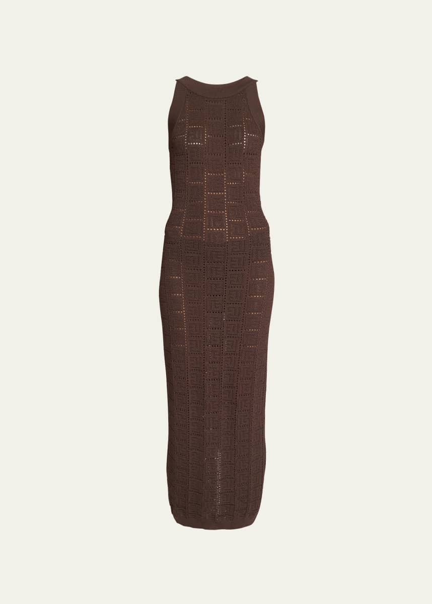 Balmain Monogram Pointelle Knit Sleeveless Maxi Dress