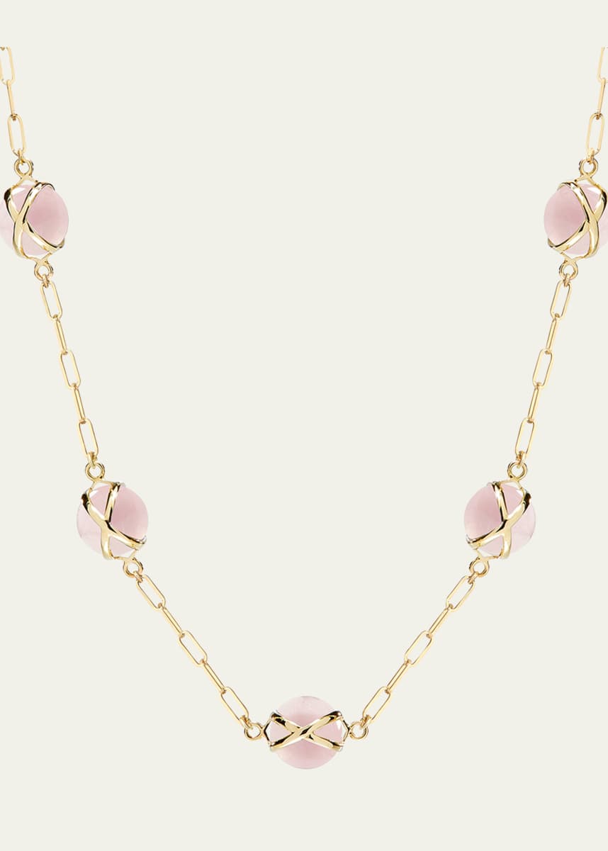 L. Klein Prisma 18k Gold Paperclip Chain Necklace with Rose Quartz