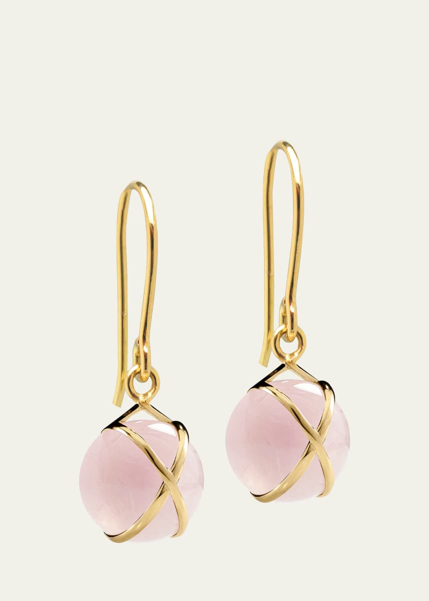 L. Klein Prisma 18k Gold Drop Earrings with Rose Quartz