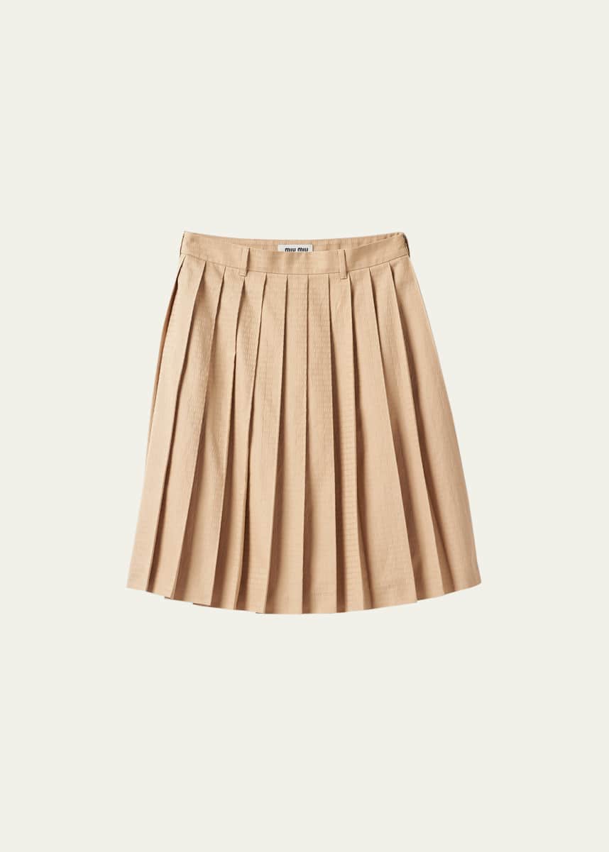 Miu Miu Logo Popeline Jacquard Pleated Skirt