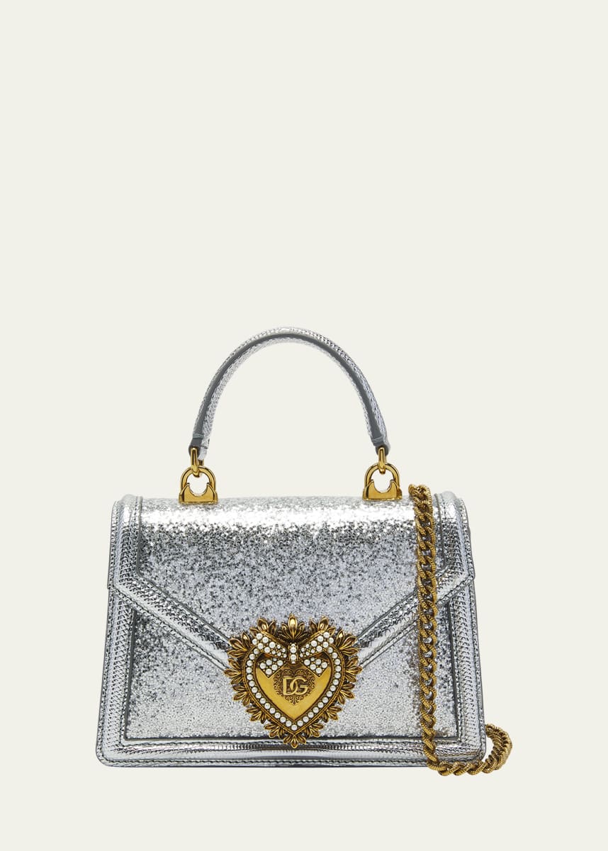 Dolce&Gabbana Devotion Mini Glitter Leather Top-Handle Bag