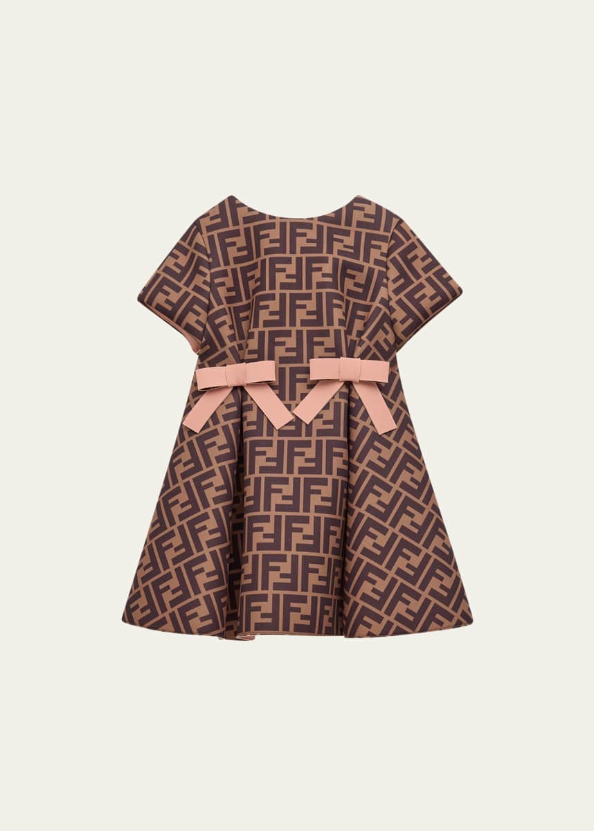 Fendi Girl's Monogram-Print Dress W/ Bows, Size 6M-24M