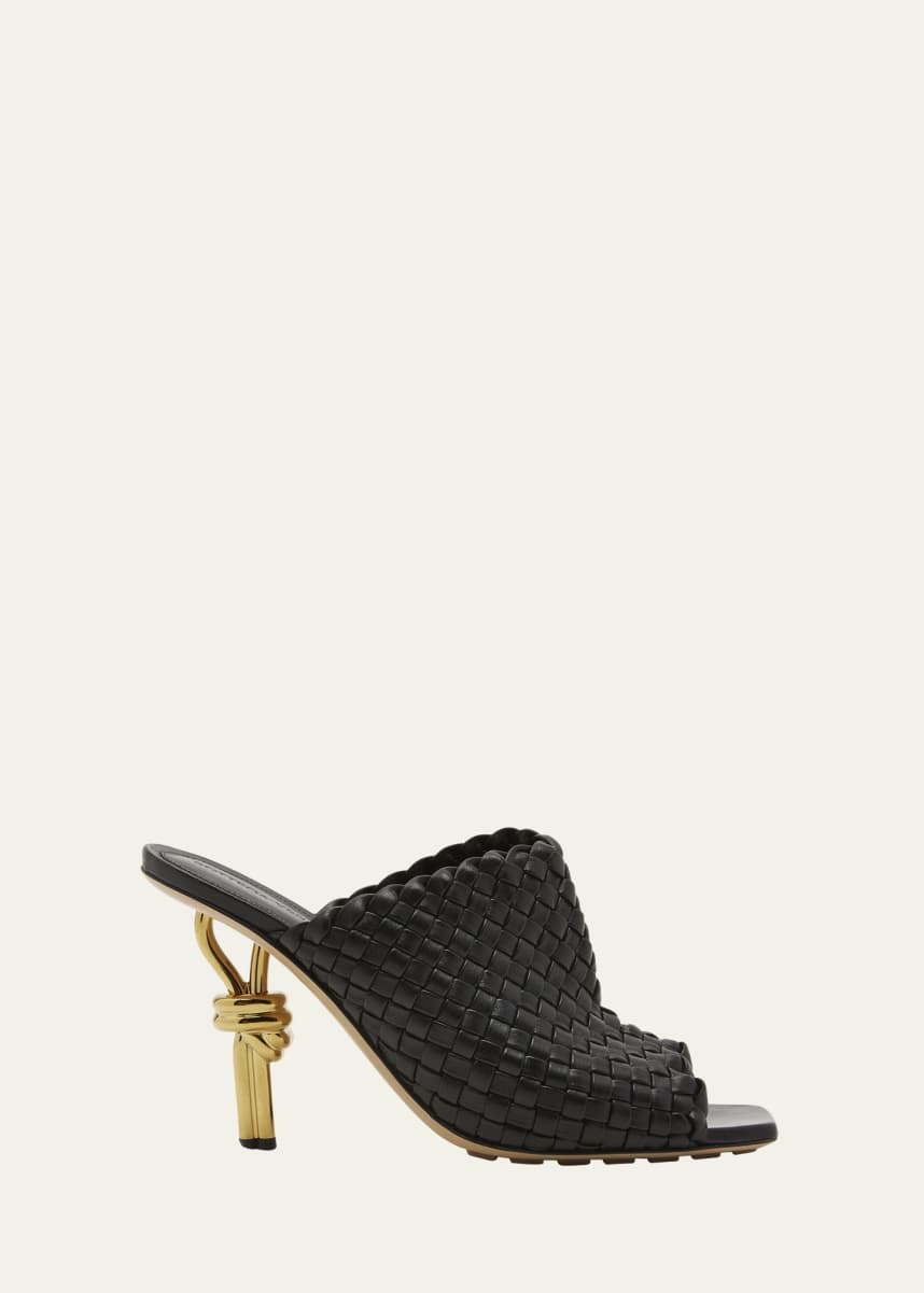 Bottega Veneta 90mm Mini Weave Nappa Leather Knot Mule Sandals