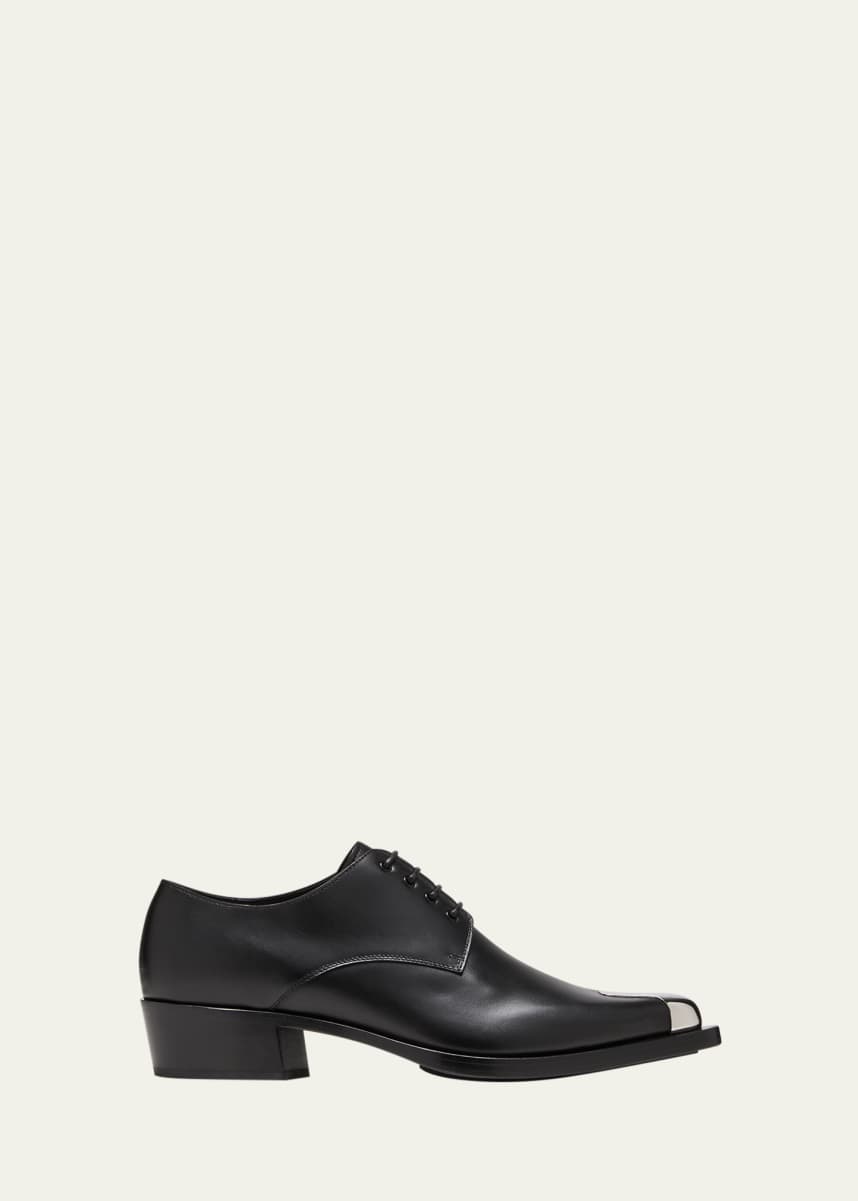 Alexander McQueen Men's Metallic-Toe Leather Derby Shoes
