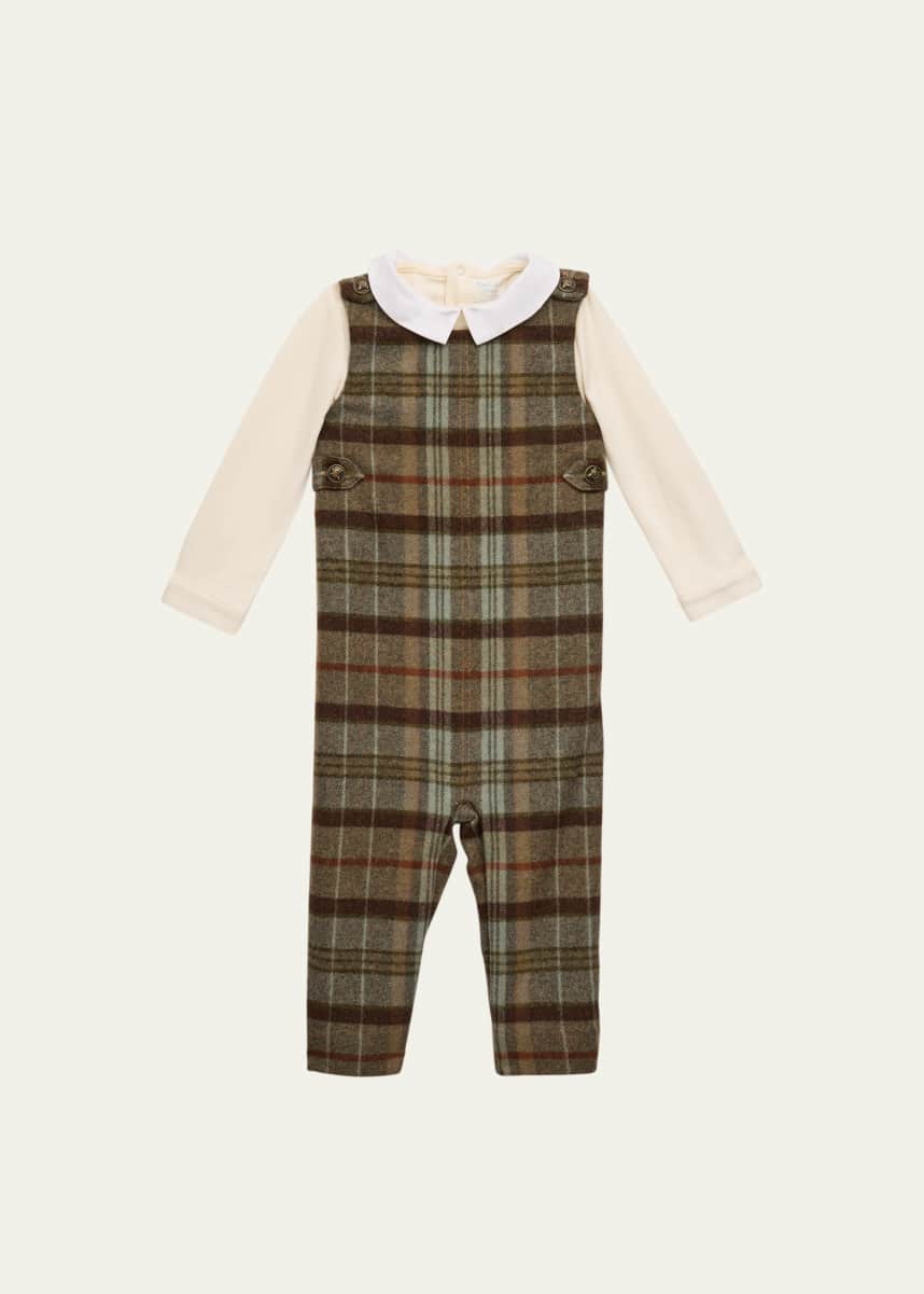 Ralph Lauren Childrenswear Boy's Plaid Coverall & Bodysuit Set, Size 9M-24M