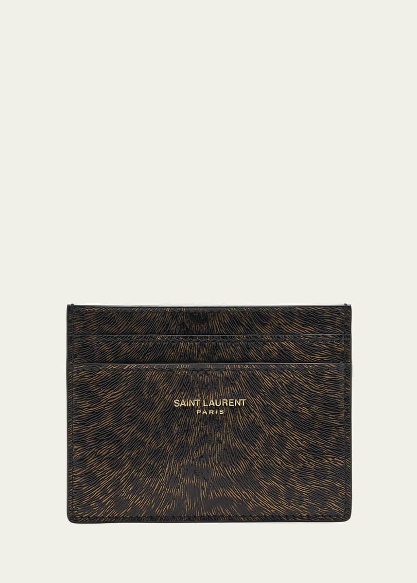 Saint Laurent Men's Leopard-Print Leather Card Holder