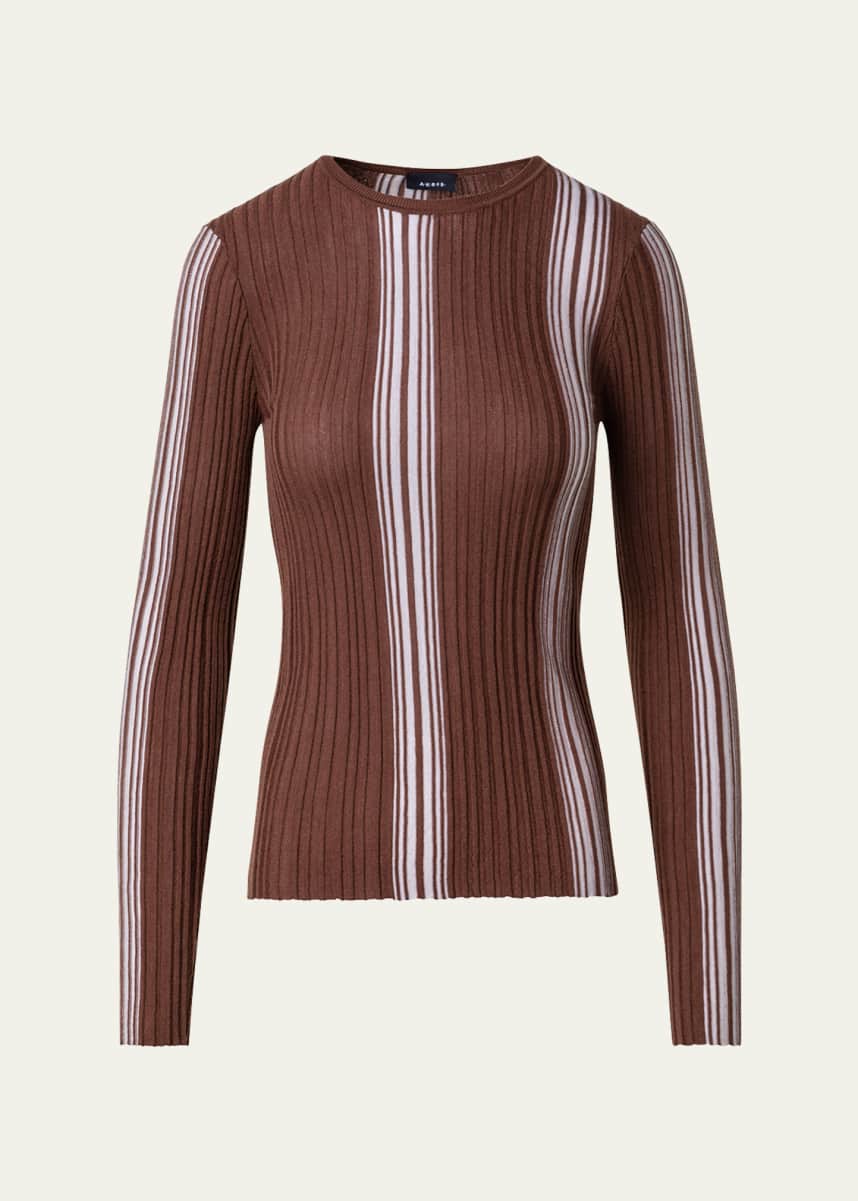 Akris Irregular Striped Fine Gauge Long-Sleeve Sweater