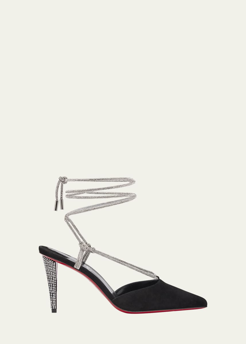 Christian Louboutin Astrid Suede Ankle-Wrap Red Sole Pumps