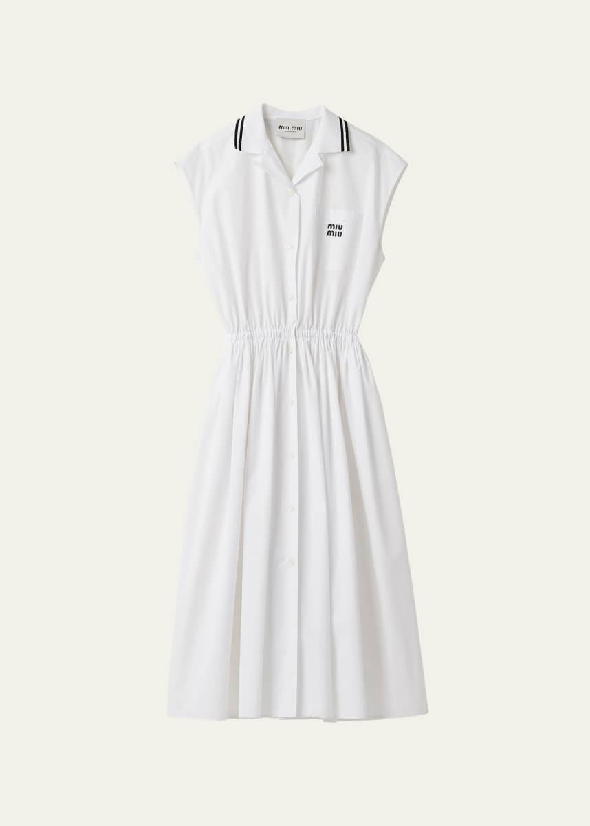 Miu Miu Logo-Embroidered Poplin Midi Dress