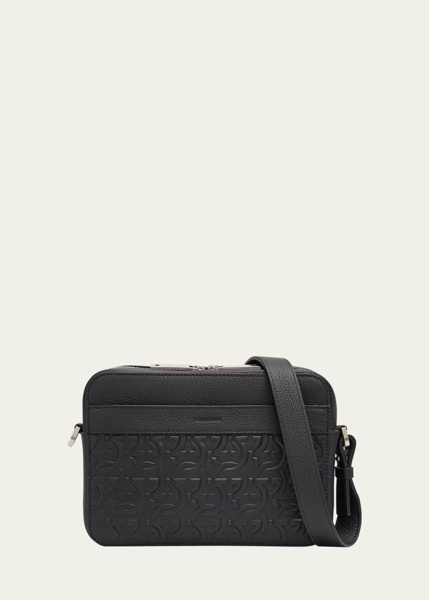 Ferragamo Men's Embossed Gancini Leather Crossbody Bag