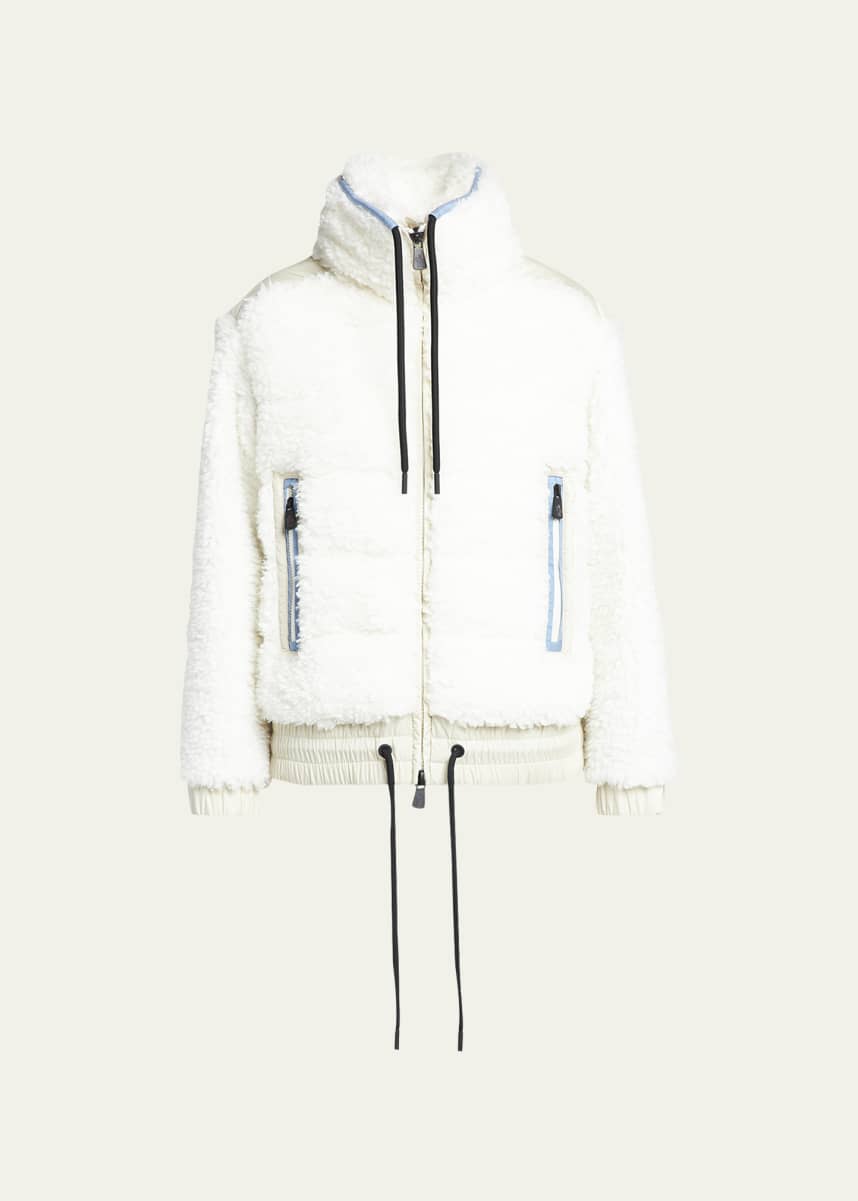 Moncler Zip-Up Faux Sherpa Drawstring Puffer Jacket
