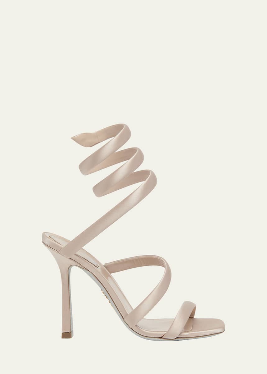 Rene Caovilla Snake-Wrap Satin Stiletto Sandals