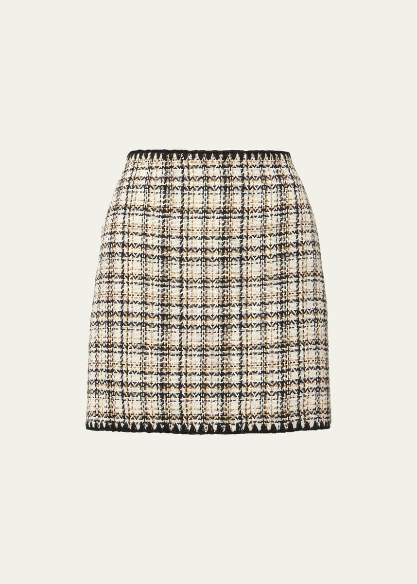 Veronica Beard Ohemia Tweed Crochet-Trim Mini Skirt