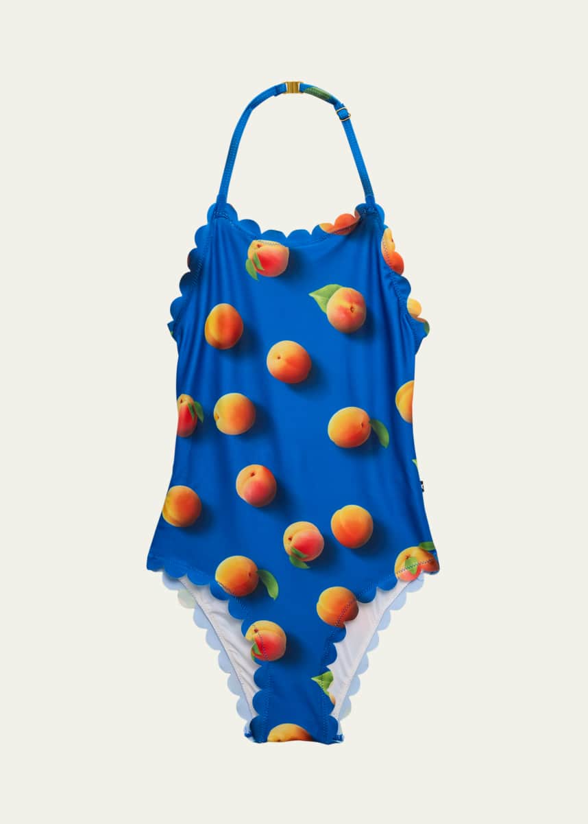 Molo Girl's Noelle Peach-Print Scallop Swimsuit, Size 8-16