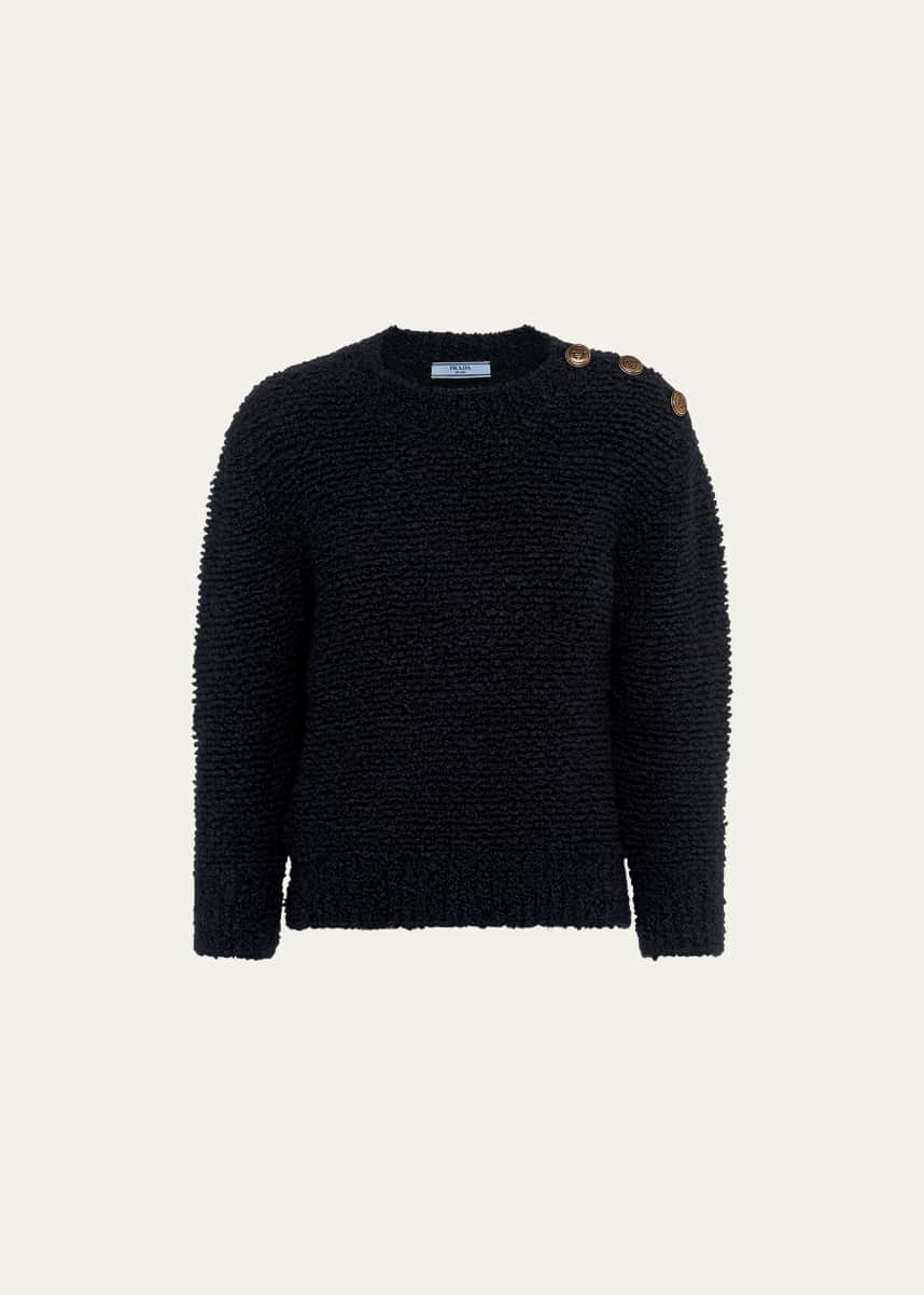 Prada Wool Boucle Knit Sweater with Shoulder Buttons