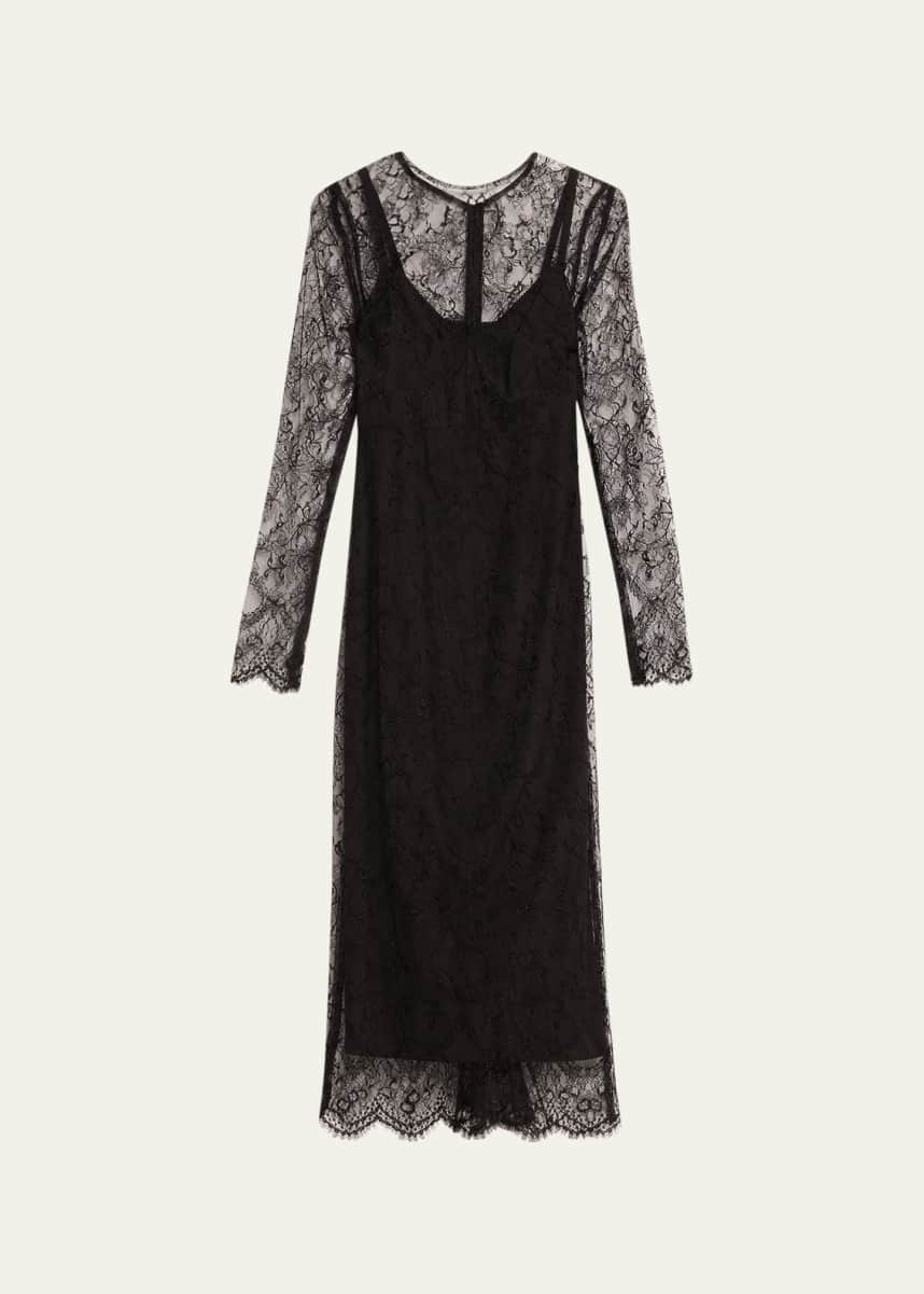 Dolce&Gabbana Chantilly Lace Long-Sleeve Midi Dress