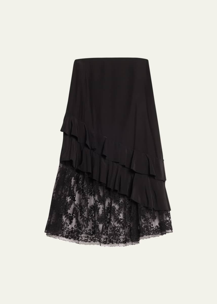 Jason Wu Embroidered Lace-Hem Ruffle Midi Skirt
