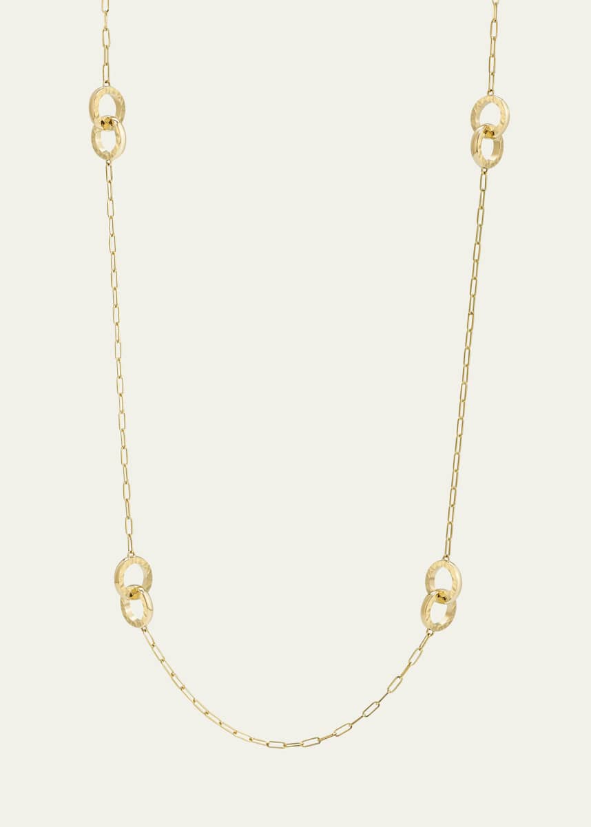 L. Klein Duetto 18K Gold Paperclip Chain Necklace with Hammered Rings