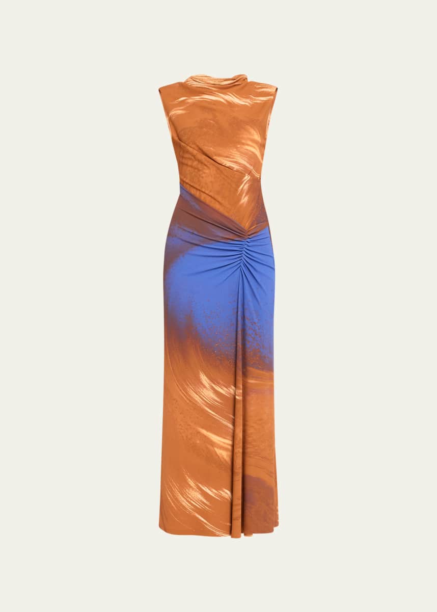 SIMKHAI Acacia Marble-Print Sleeveless Midi Dress