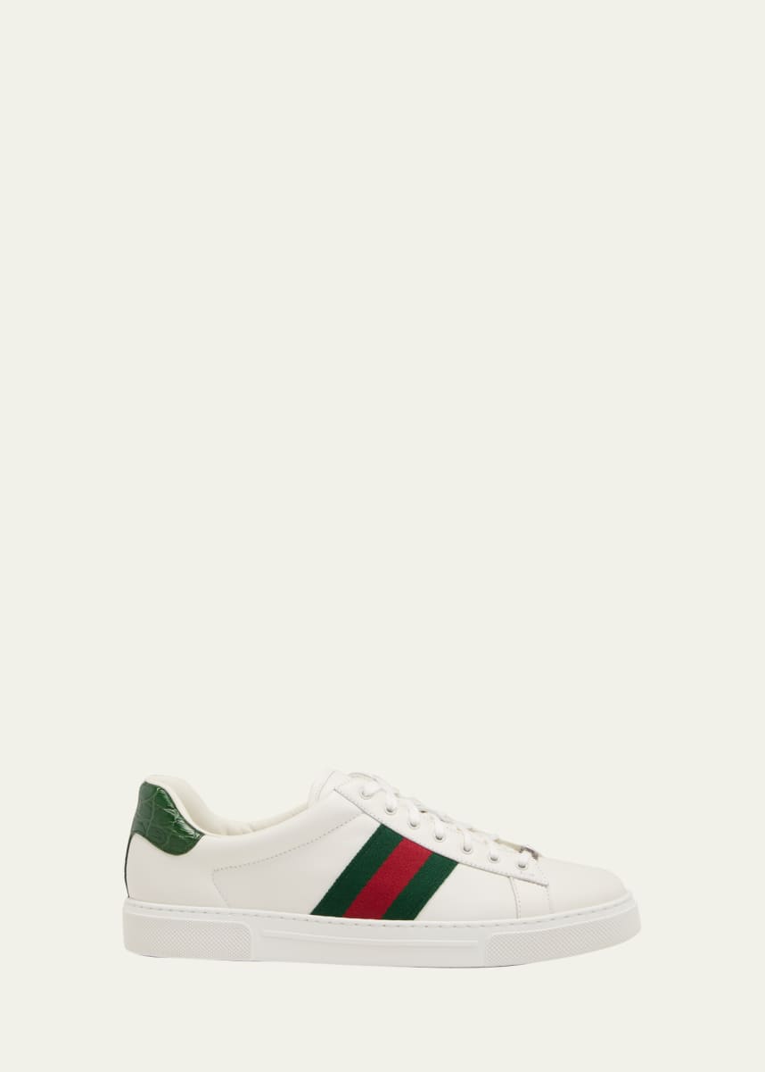 Gucci Men's Ace Leather Web Low-Top Sneakers