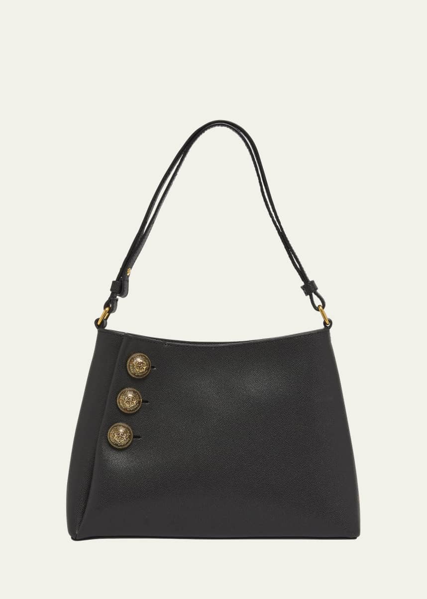 Balmain Embleme Shoulder Bag in Grained Leather