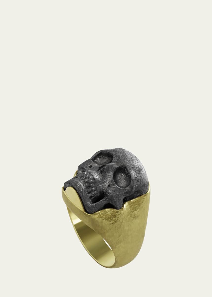 Jorge Adeler Men's 14K Gold Muonionalusta Meteorite Skull Ring
