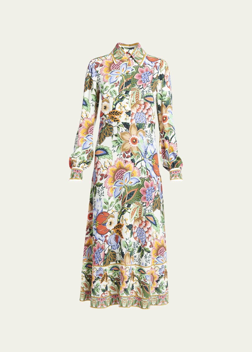 Etro Treee of Life Cady Midi Button-Front Shirt Dress