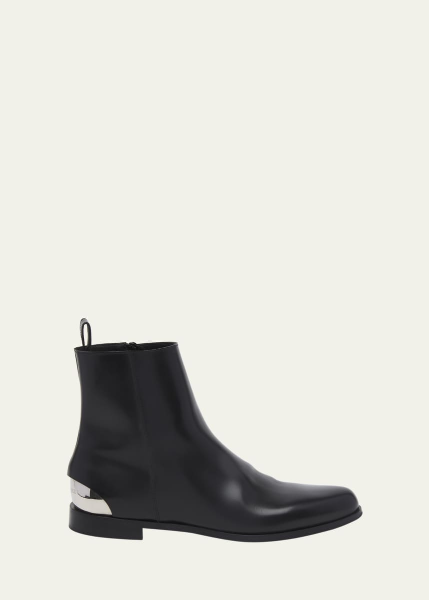 Alexander McQueen Men's Metal-Heel Leather Ankle Boots